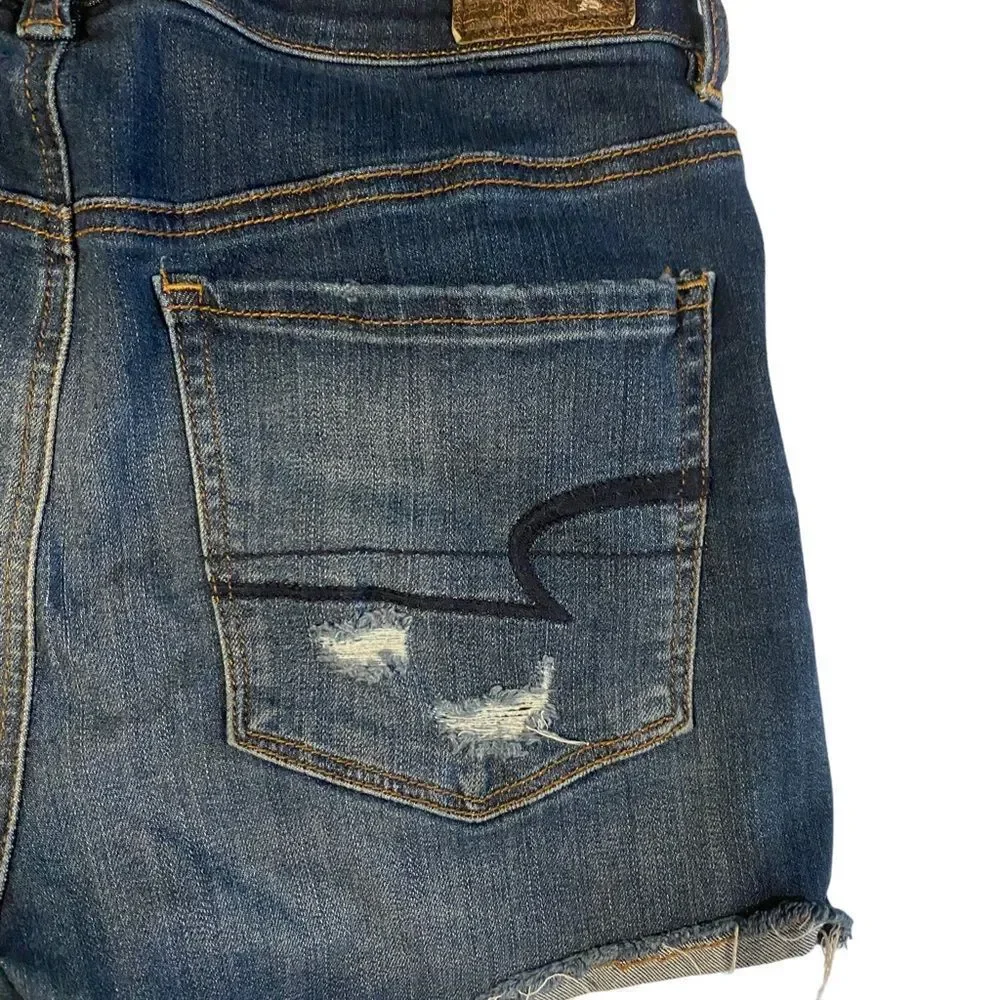 American Eagle Hi Rise Shortie Denim Distressed Shorts‎ Sz 6